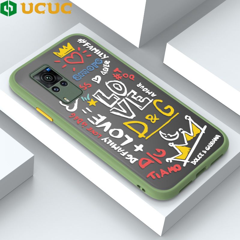 UCUC for Vivo X60 Pro Back Cover LOVE Graffiti Frosted Transparent Hard Phone Case Thin Shockproof Full Cover Camera Protect Case