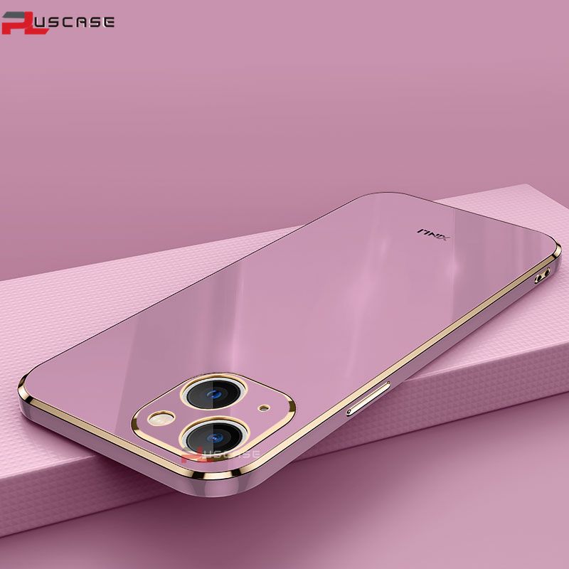 PlusCase for Apple iPhone 13 Mini 6D Plating Soft Case Lens Protector Square Frame Silicone Glossy Shockproof Phone Back Cover