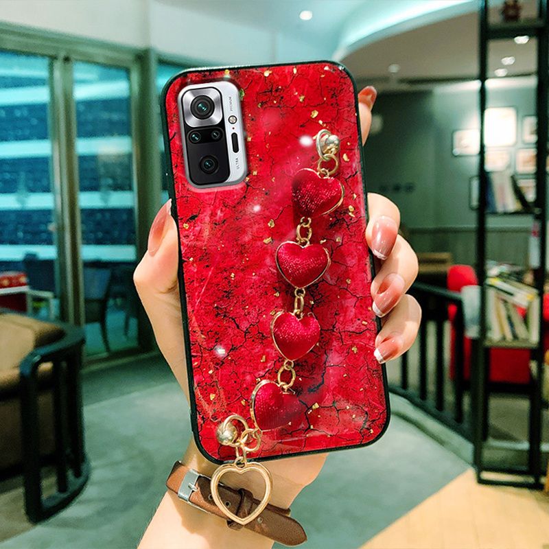 For Xiaomi Redmi Note 10 Pro Max Back Cover with Love Heart Wristband Chain Fashion Bracelet Marble Glitter Case Soft Silicone Bumper Protective Mobile Phone Cases