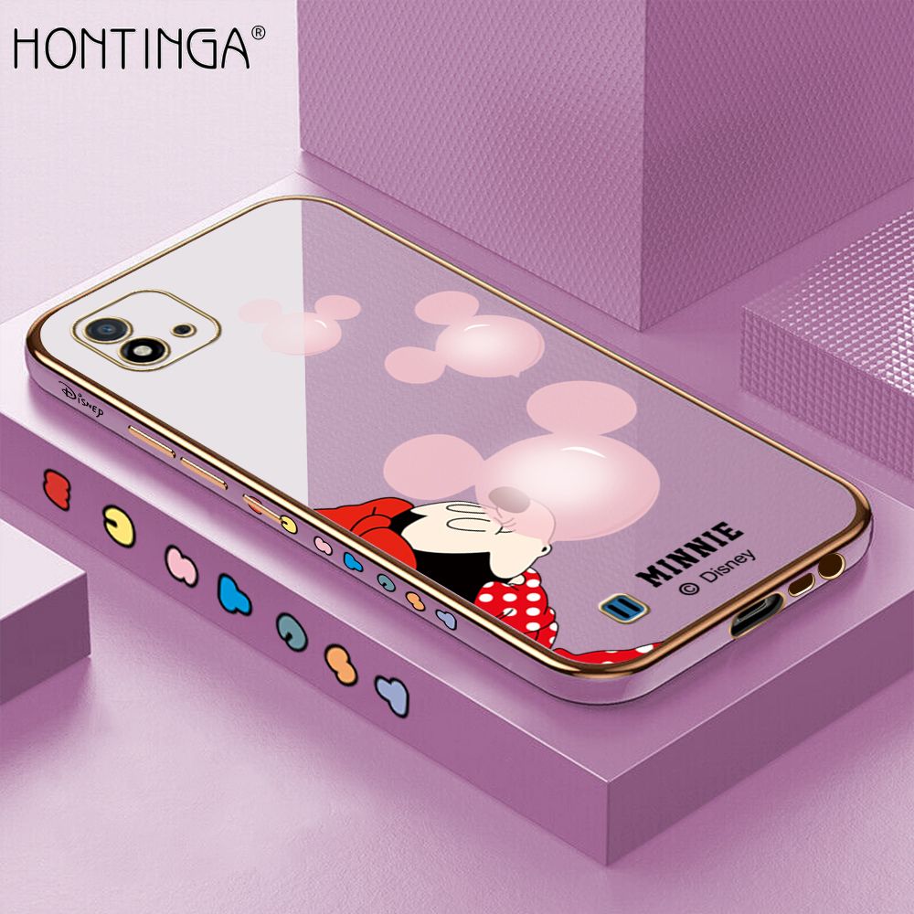 Hontinga for Realme C20 / C20A / C11 2021 Back Cover + Free Lanyard Luxury 6D Plating Cartoon Bubble Mouse Side Pattern Case Soft Silicone Square Mobile Cover