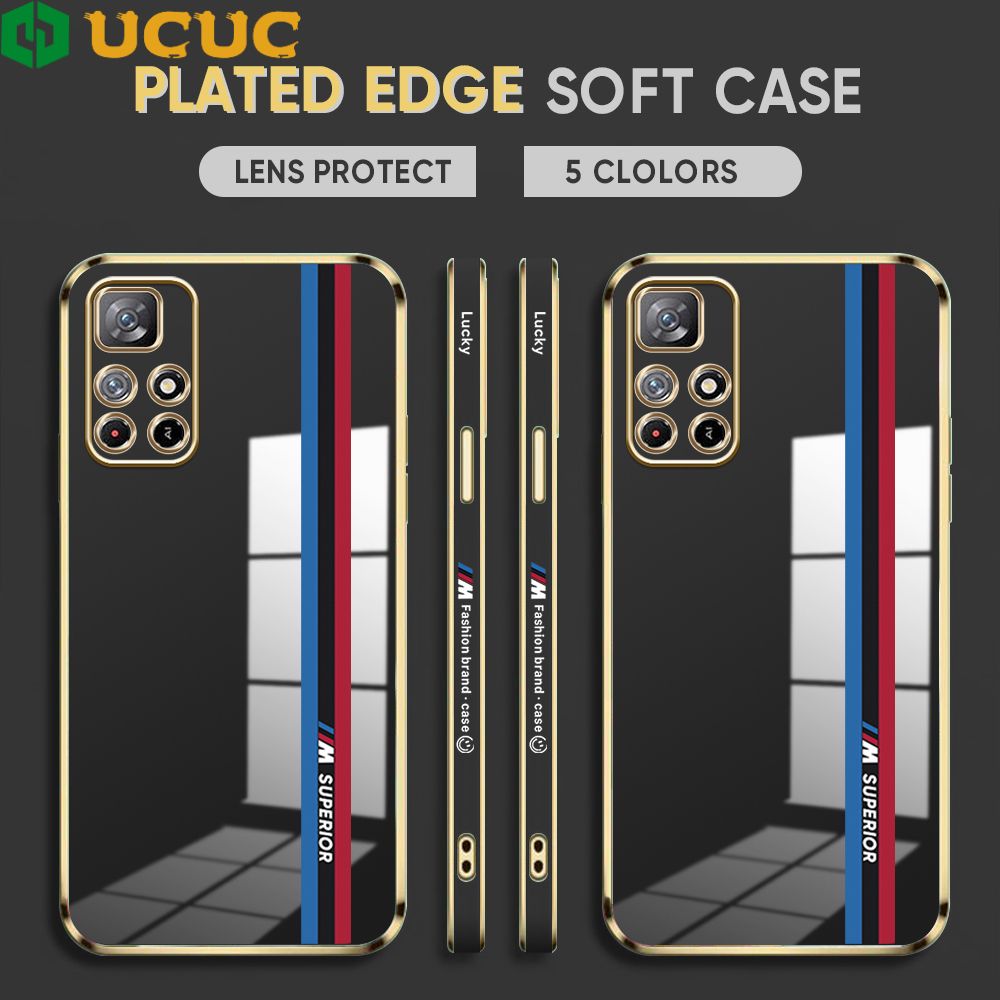 UCUC for Redmi Note 11 5G / Xiaomi Poco M4 Pro 5G Back Cover + Free Lanyard Track Sign Luxury 6D Plating Case Side Pattern Soft Silicone Square Phone Cases