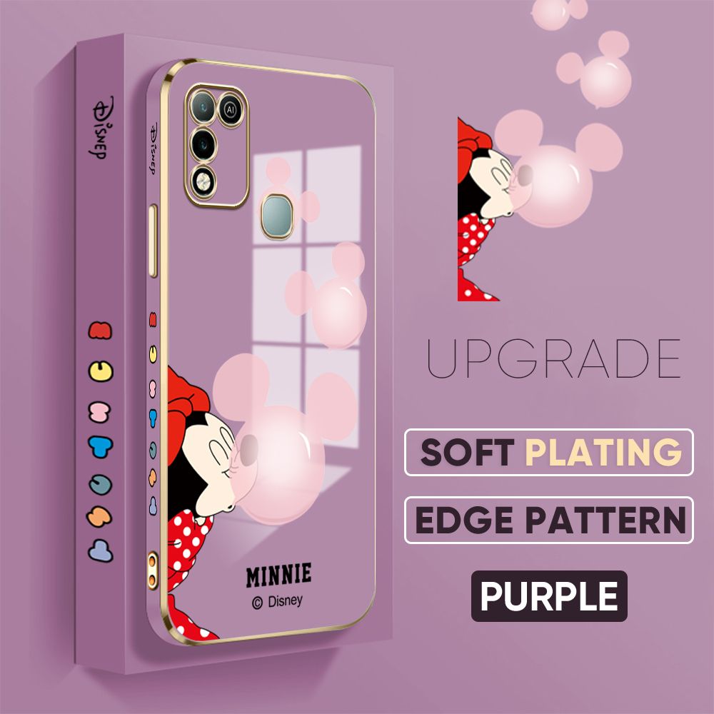 Jizetin (Free Lanyard) Infinix Hot 10 Play / Hot 11 Play Back Cover Bubble Mouse Luxury 6D Plating Case Side Pattern Soft Silicone Square Phone Cases
