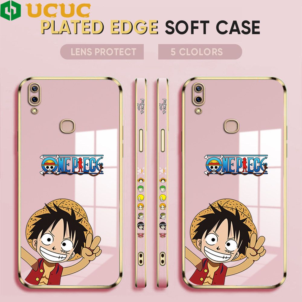 UCUC for Vivo Y85 V9 Z1 Z1i Back Cover + Free Lanyard Wave Luffy Luxury 6D Plating Case Side Pattern Soft Silicone Square Phone Cases