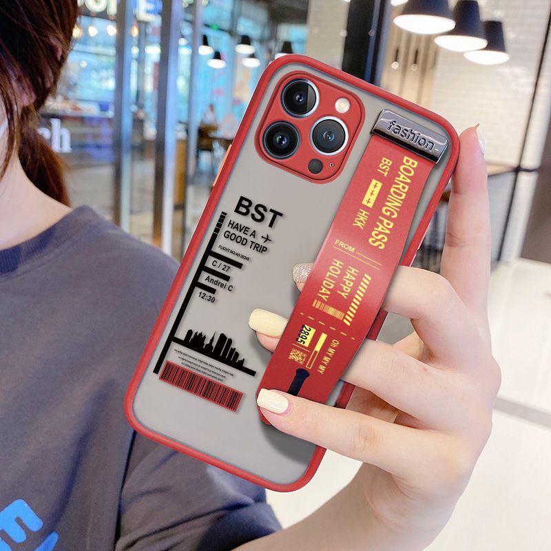 UCUC for iPhone 13 Pro Wrist Strap Case Creative Printing City Landscape Wristband Printing Cover Shockproof Frosted Phone Case