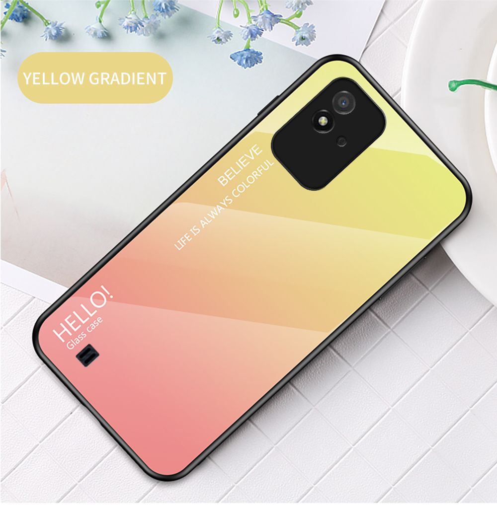 iCaseCover for Realme Narzo 50i Hard Case Gradient Tempered Glass Back Soft Silicone Edge Shockproof Cover