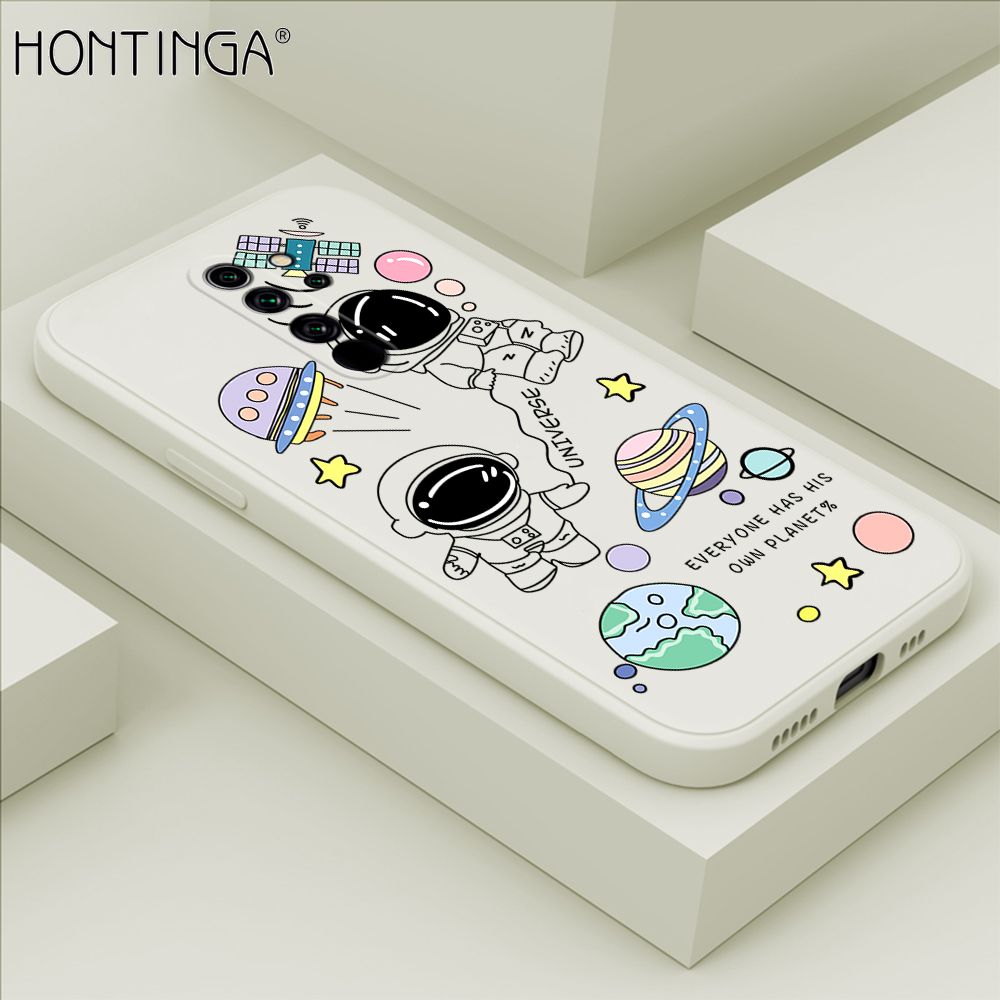 Hontinga for Redmi Note 8 Pro Case Fashion Earth Planet Astronaut Phone Case Soft Square Edge Silicone Cases Full Lens Cover Shockproof Protection Cover
