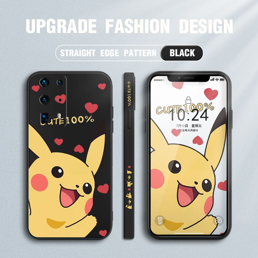 FHKL for Huawei P40 Pro Plus Back Cover Cartoon Pikachu Side design Soft Case Multicolor Liquid Silicone Phone Cases