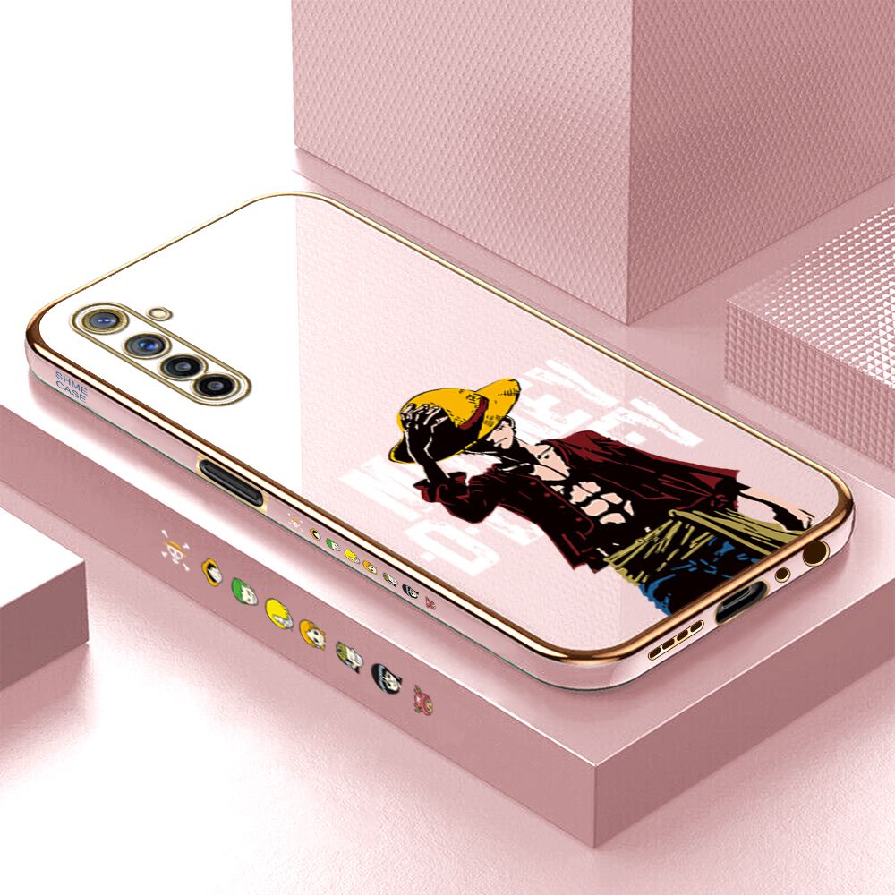 Luxury 6D Plating Case for Realme 6 Pro Handsome Luffy Side Pattern Back Cover Soft Silicone Square Phone Cases + Free Lanyard