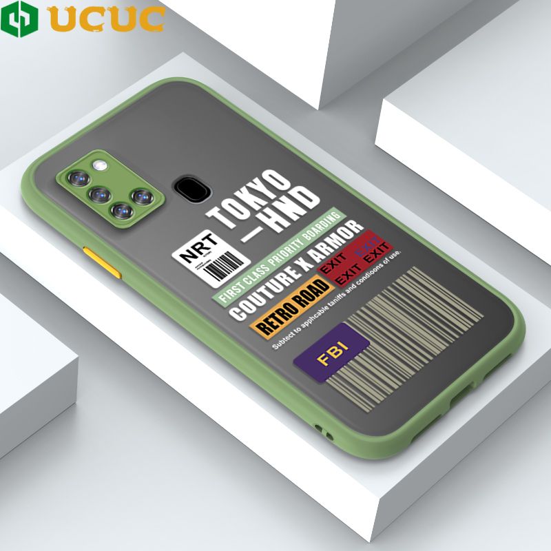 UCUC for Samsung Galaxy A21s Back Cover FBI Sticker Frosted Transparent Hard Phone Case Thin Shockproof Full Cover Camera Protect Case