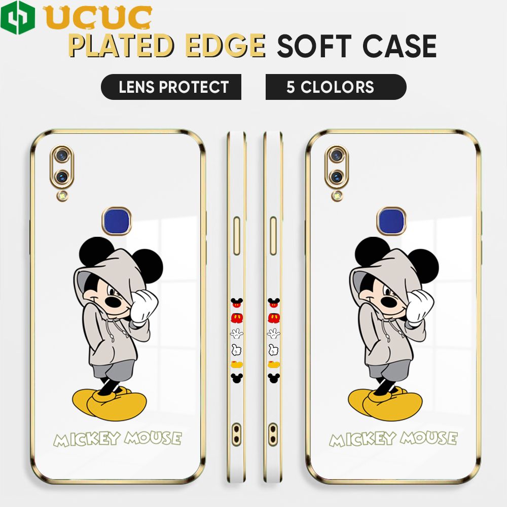 UCUC for Vivo V11i Z3 Z3i Back Cover + Free Lanyard Hoodie Mouse Luxury 6D Plating Case Side Pattern Soft Silicone Square Phone Cases