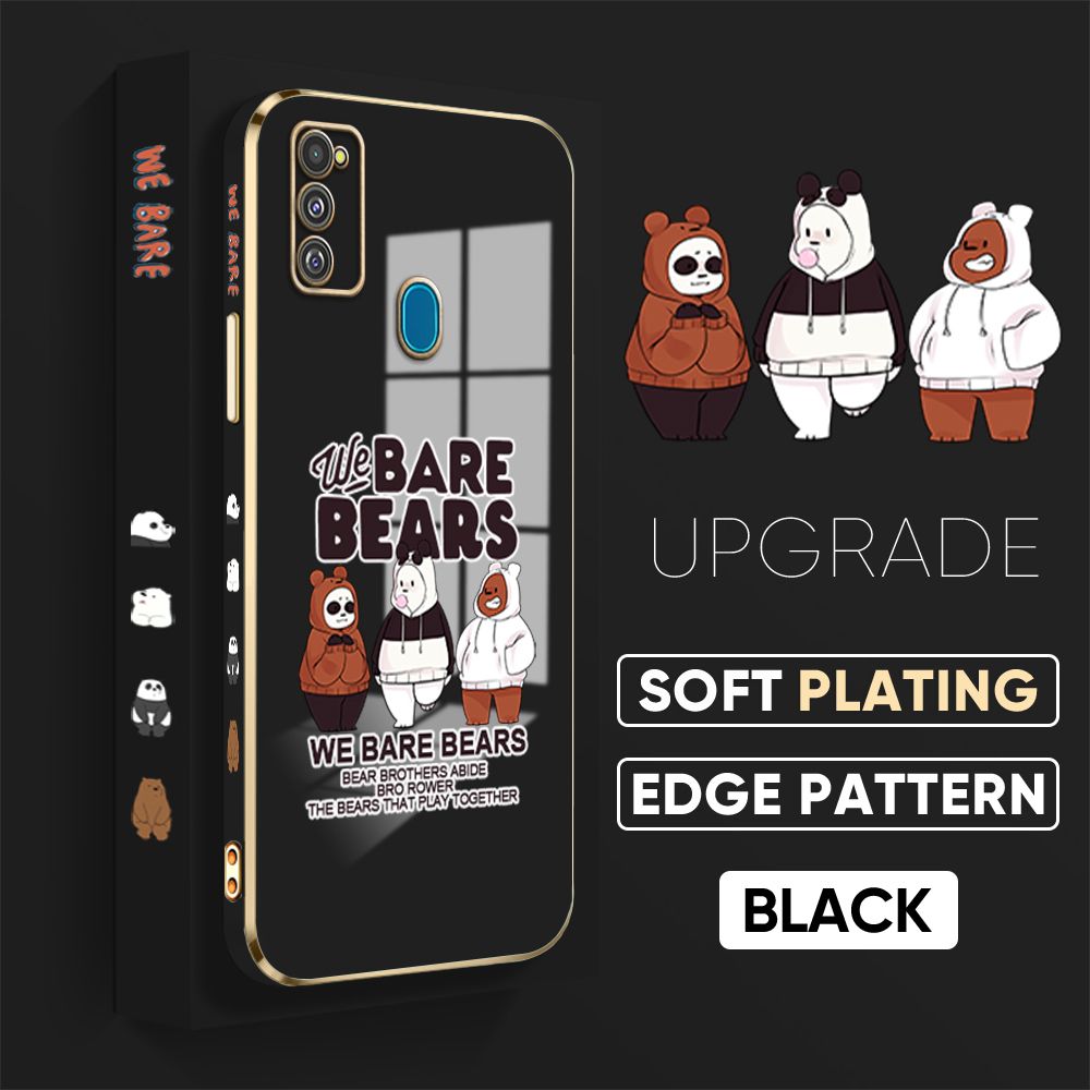 TA for Samsung Galaxy M21 M30S Back Cover + Free Lanyard Cute Three Bears Luxury 6D Plating Case Side Pattern Soft Silicone Square Phone Cases