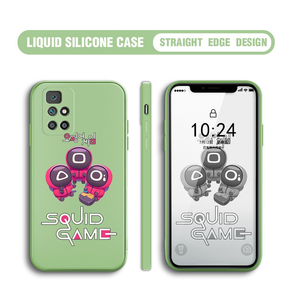 Jizetin for Xiaomi Redmi 10 Case Cute Cartoon Cute Squid Character Phone Cover Square Liquid Silicone Shockproof Phone Protective Case