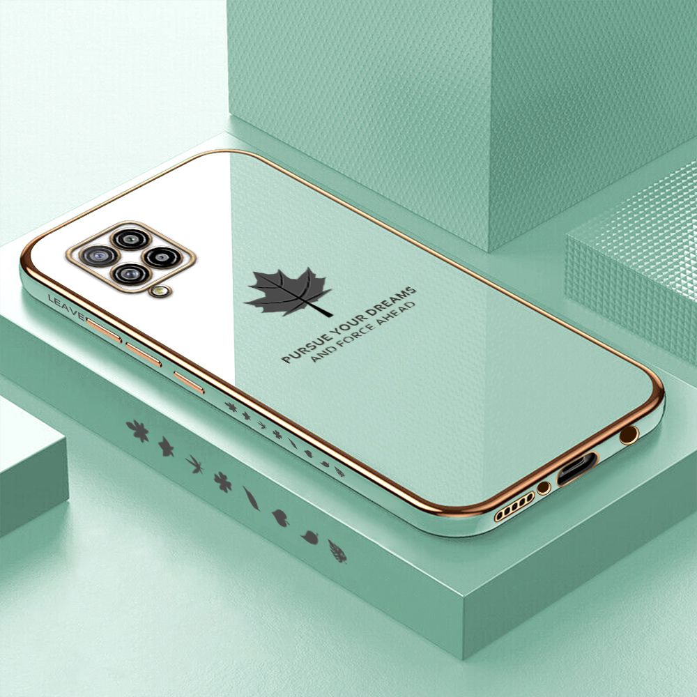 Luxury 6D Plating Case for Samsung A42 5G Maple Leaf Side Pattern Back Cover Soft Silicone Square Phone Cases + Free Lanyard