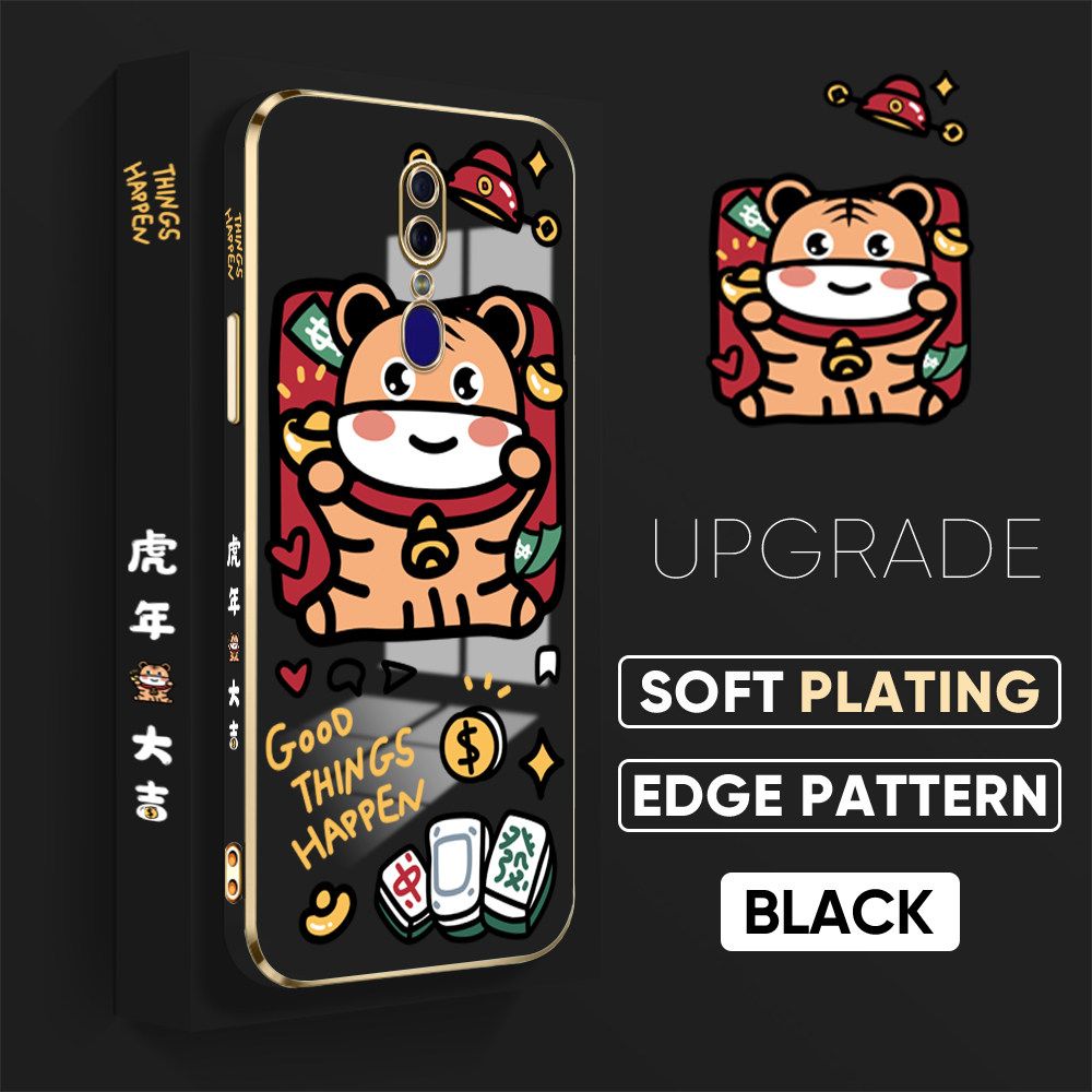 TA for OPPO F11 Back Cover + Free Lanyard Cute Animals Luxury 6D Plating Case Side Pattern Soft Silicone Square Phone Cases