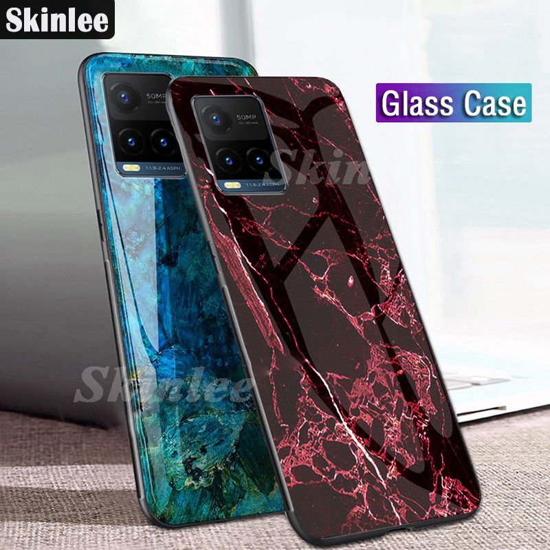 Skinlee Phone Case Cover for Vivo Y21S Case Fashion Marble Tempered Glass Soft Silicone Back Cover for Vivo Y21S Shell