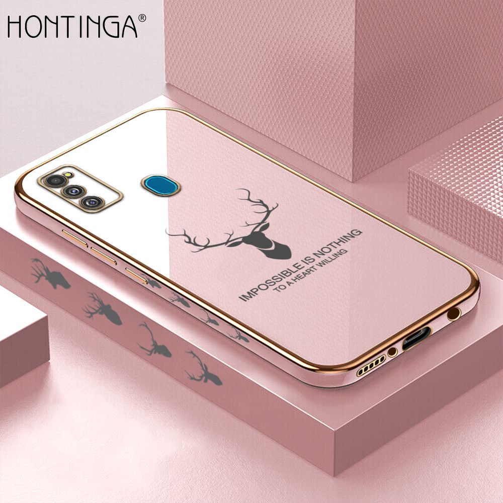 Hontinga for Samsung M30S M21 Back Cover + Free Lanyard Luxury 6D Plating Cartoon Lucky Side Pattern Case Soft Silicone Square Phone Cases