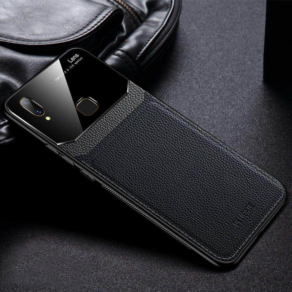 For VIVO Z3 Business Slim Hybrid Leather TPU Bumper Glass Lens Protective Case Cover