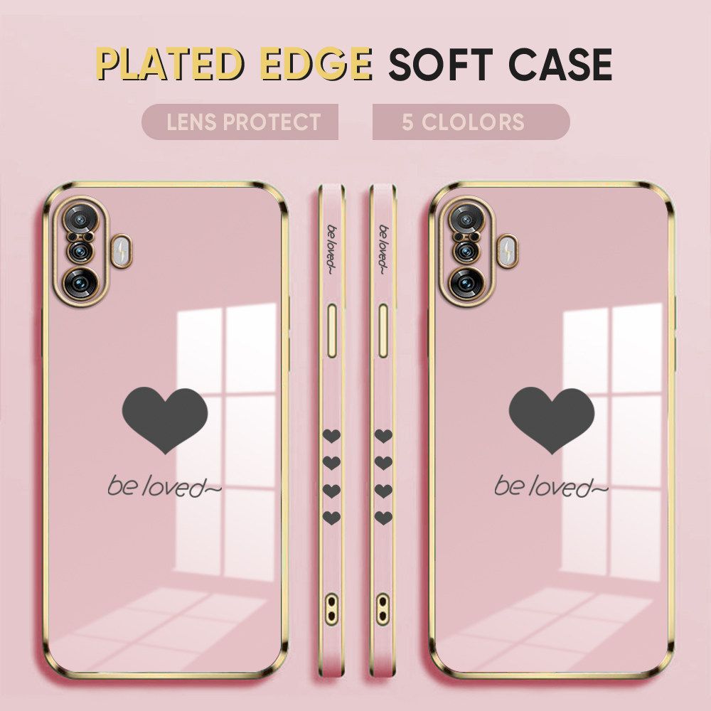Luxury 6D Plating Case for Xiaomi Poco F2 Pro Phone Cases Lover Heart Side Print Soft Silicone Square Back Cover