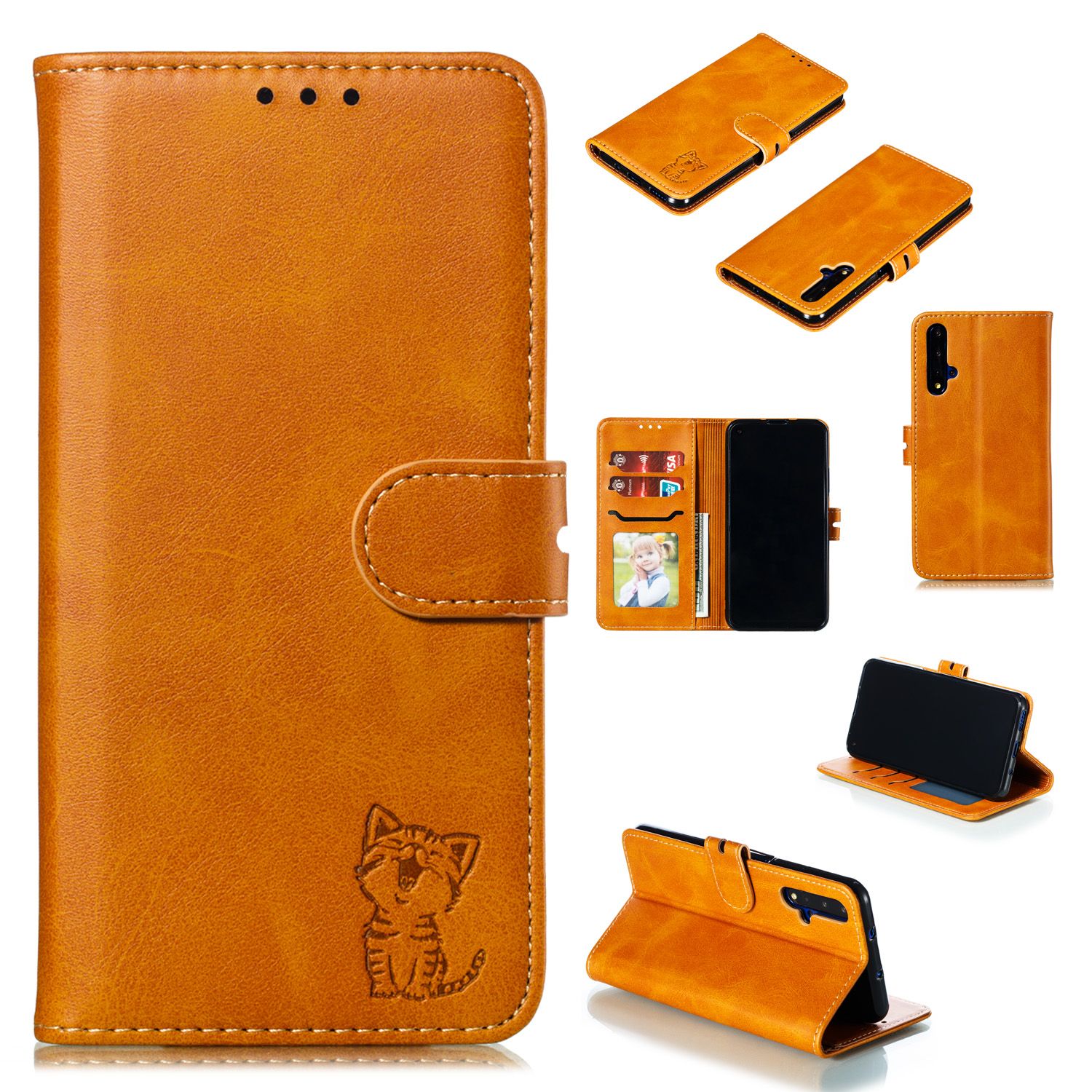 Yfashion For Huawei HONOR 20 Wallet-ype Cute Cartoon Embossed Happy  PU Leather Protective Phone Case with Buckle & Bracket