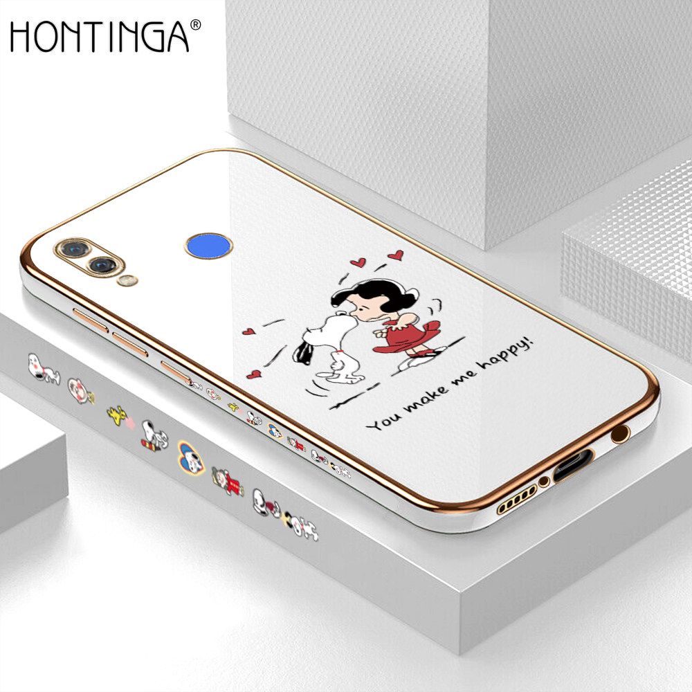 Hontinga for Huawei Nova 3 Back Cover + Free Lanyard Luxury 6D Plating Happy Puppy and Girl Side Pattern Case Soft Silicone Square Mobile Cover