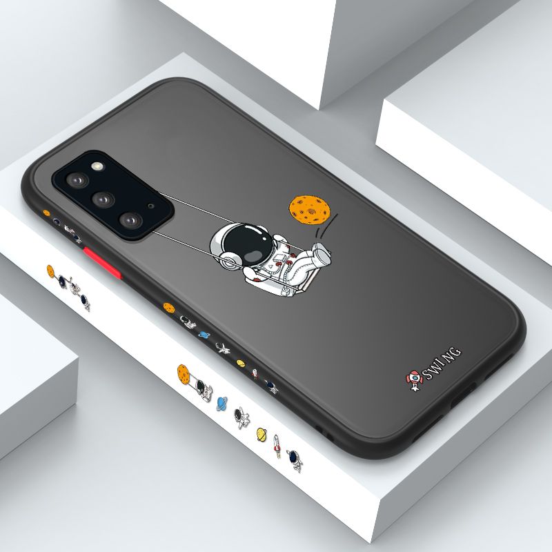 ZeroQiQi for Samsung Note 20 Case Astronaut Swinging Side Printing Cover Frosted Ultra Thin Protective Anti Fall Phone Case