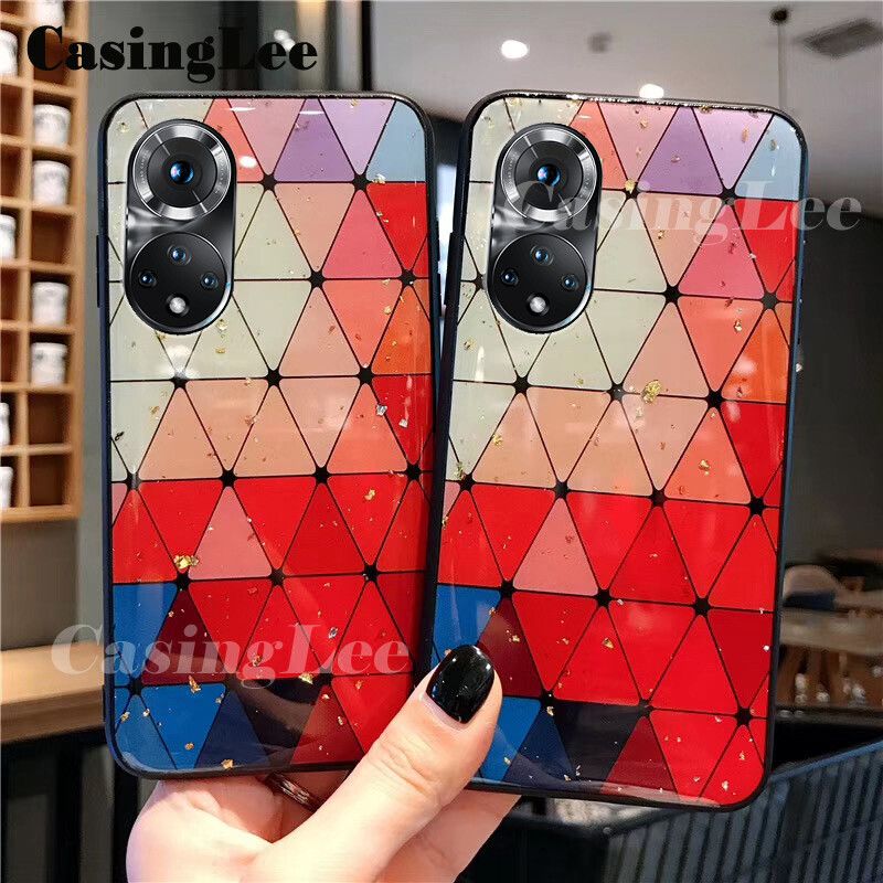 For Huawei Nova 9 case Shiny Gold Foil soft silicone case with Strap for Huawei Nova9 Back Cover Phone Cases Rhombus geometry Design For girls and Boys