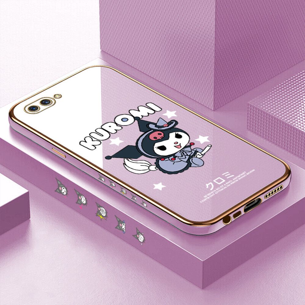 Luxury 6D Plating Soft Casing Silicone Square Frame Phone Case For Realme C1 Case Shiny Bling Back Cover Cartoon Anime Character Cute Square Edge Pattern Design Soft Case + Free Lanyard