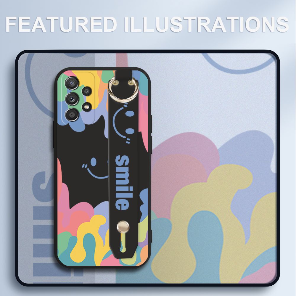 UCUC for Samsung Galaxy A52 5G Wrist Strap Case INS Style Soft Candy Color Splash Ink Cover Ultra Thin Anti Fall Liquid Silicone Phone Case