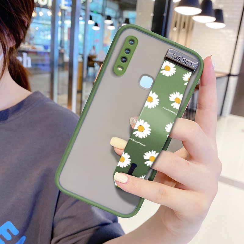 UCUC for Vivo Y15 Wrist Strap Case INS Style Small Fresh Daisies Wristband Printing Cover Shockproof Frosted Phone Case
