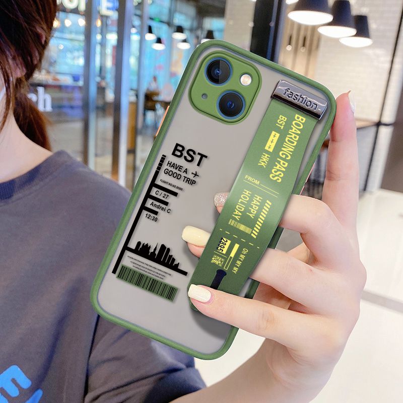 UCUC for iPhone 13 Mini Wrist Strap Case Creative Printing City Landscape Wristband Printing Cover Shockproof Frosted Phone Case