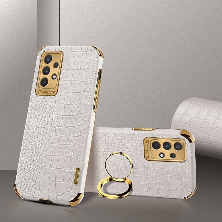 Luxury Plated Crocodile Pattern Leather Holder Phone Case For Samsung Galaxy A52 / Samsung Galaxy A52 5G / Samsung Galaxy A52s 5G Magentic Car Ring Stand Cover