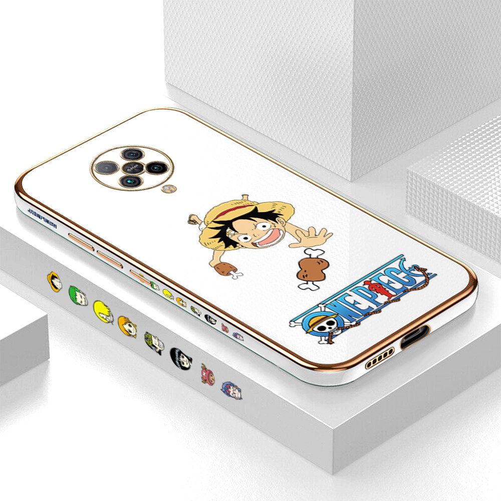 Luxury 6D Plating Case for Redmi K30 Pro Gluttonous Cartoon Luffy Side Pattern Back Cover Soft Silicone Square Frame Shiny Bling Phone Cases + Free Lanyard