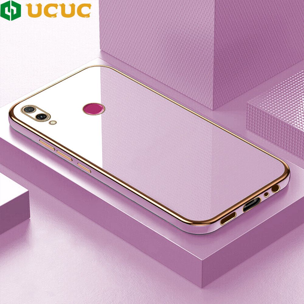UCUC for Honor Y9 2019 Back Cover + Free Lanyard Colour Luxury 6D Plating Case Side Pattern Soft Silicone Square Phone Cases