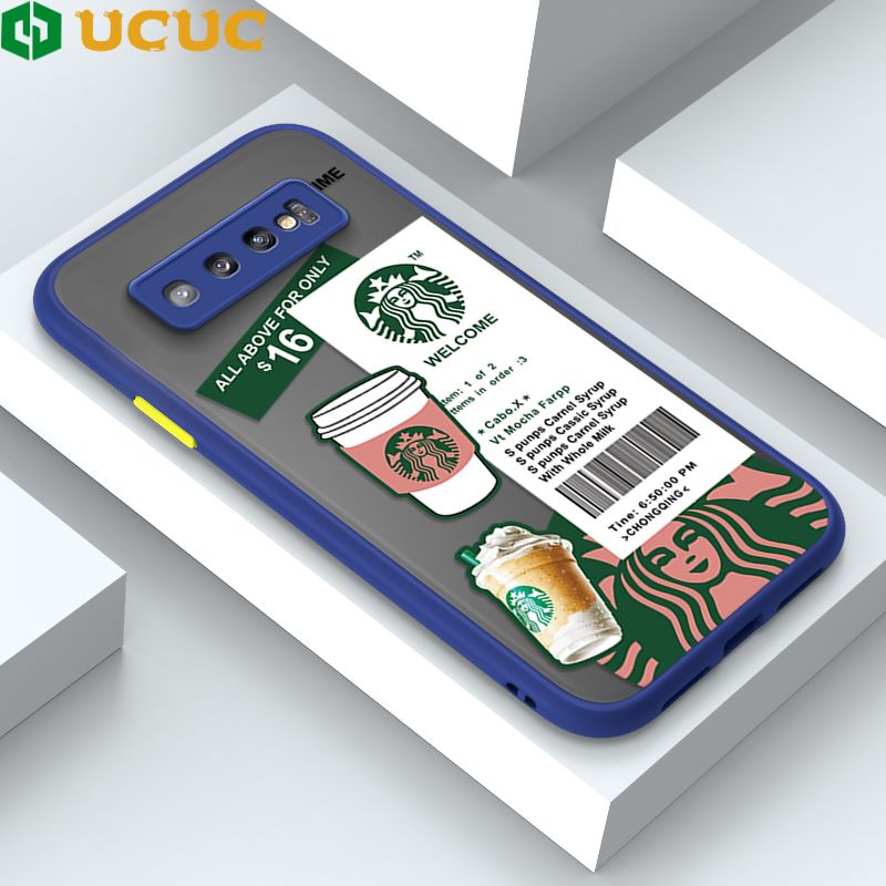 UCUC for Samsung Galaxy S10 Back Cover Fashion Sticker Frosted Transparent Hard Phone Case Thin Shockproof Full Cover Camera Protect Case