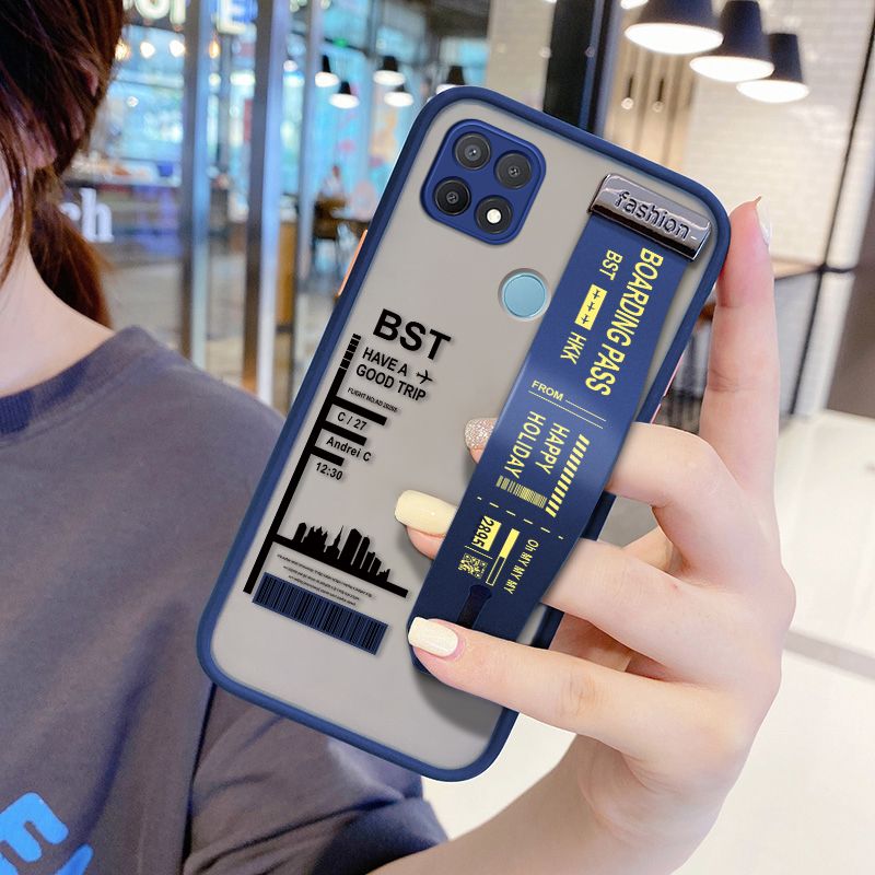 UCUC for OPPO A15 Wrist Strap Case Creative Printing City Landscape Wristband Printing Cover Shockproof Frosted Phone Case