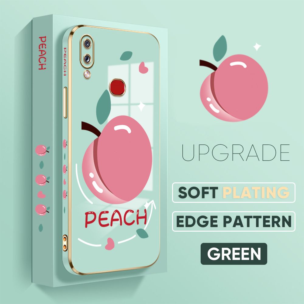 TA for Samsung Galaxy A10S Back Cover Shiny Peach Luxury 6D Plating Case Side Pattern Soft Silicone Square Phone Case