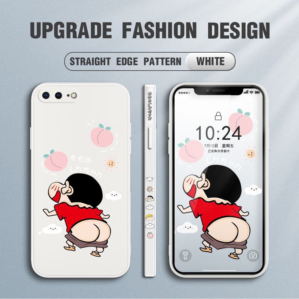 Jizetin for iPhone 7 Plus / iPhone 8 Plus Case New Cartoon Crayon Shin-chan Design Side Design Phone Case Square Edge Pattern Liquid Silicone Cases Full Cover Camera Shockproof Protective Case