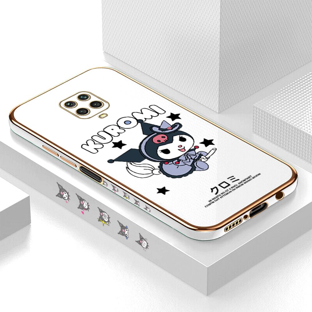 Luxury 6D Plating Case for Xiaomi Redmi Note 9 Pro Max Cartoon Little Witch Side Pattern Back Cover Soft Silicone Square Phone Cases + Free Lanyard