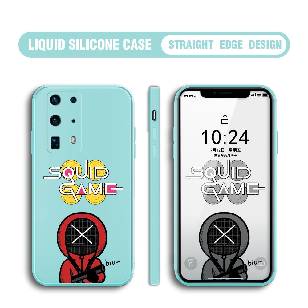 Jizetin for Huawei P40 Pro Plus Case Fashion Cartoon Judge Role Phone Cover Square Liquid Silicone Trend Phone Case