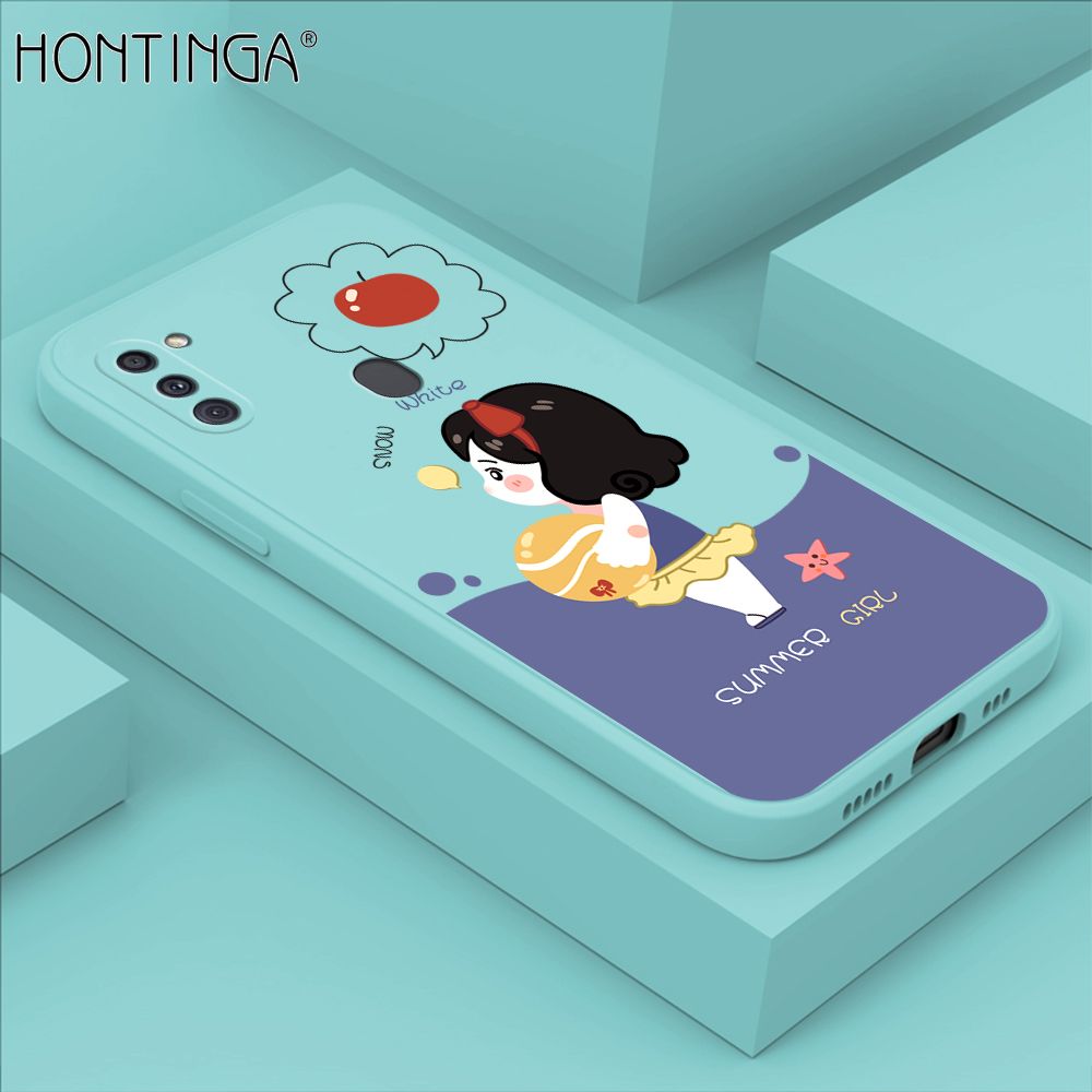 Hontinga for Samsung A11 Case Cute Cartoon Girl Phone Case Phone Case Soft Square Edge Silicone Cases Full Lens Cover Shockproof Protection Cover