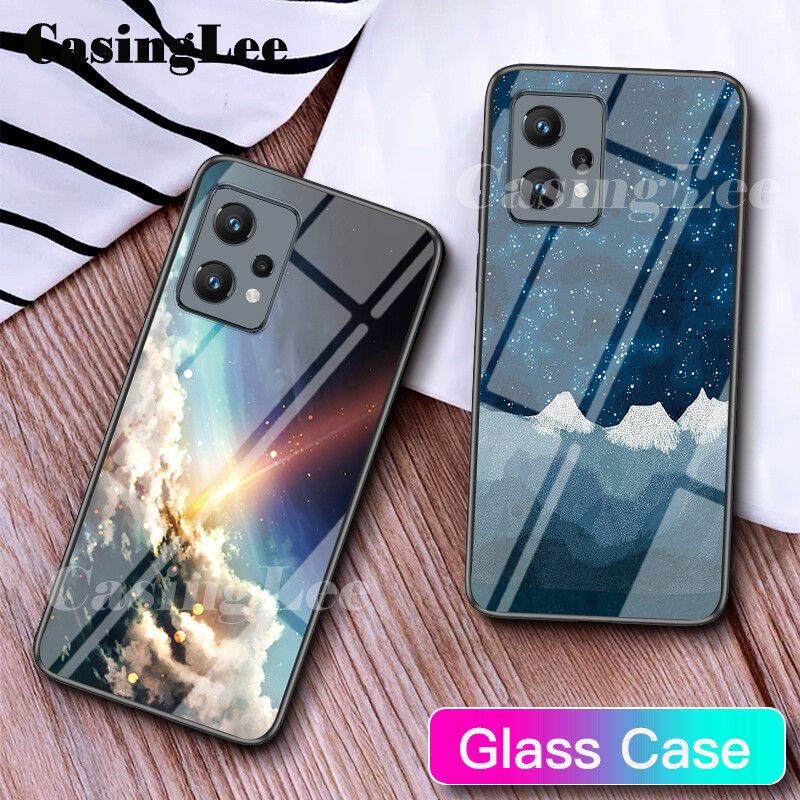 Casinglee For Realme 9 Case Couple Starry Moon Glass Protector Meteor Start Back cover for Realme9 Phone cases CoverFor girls and Boys