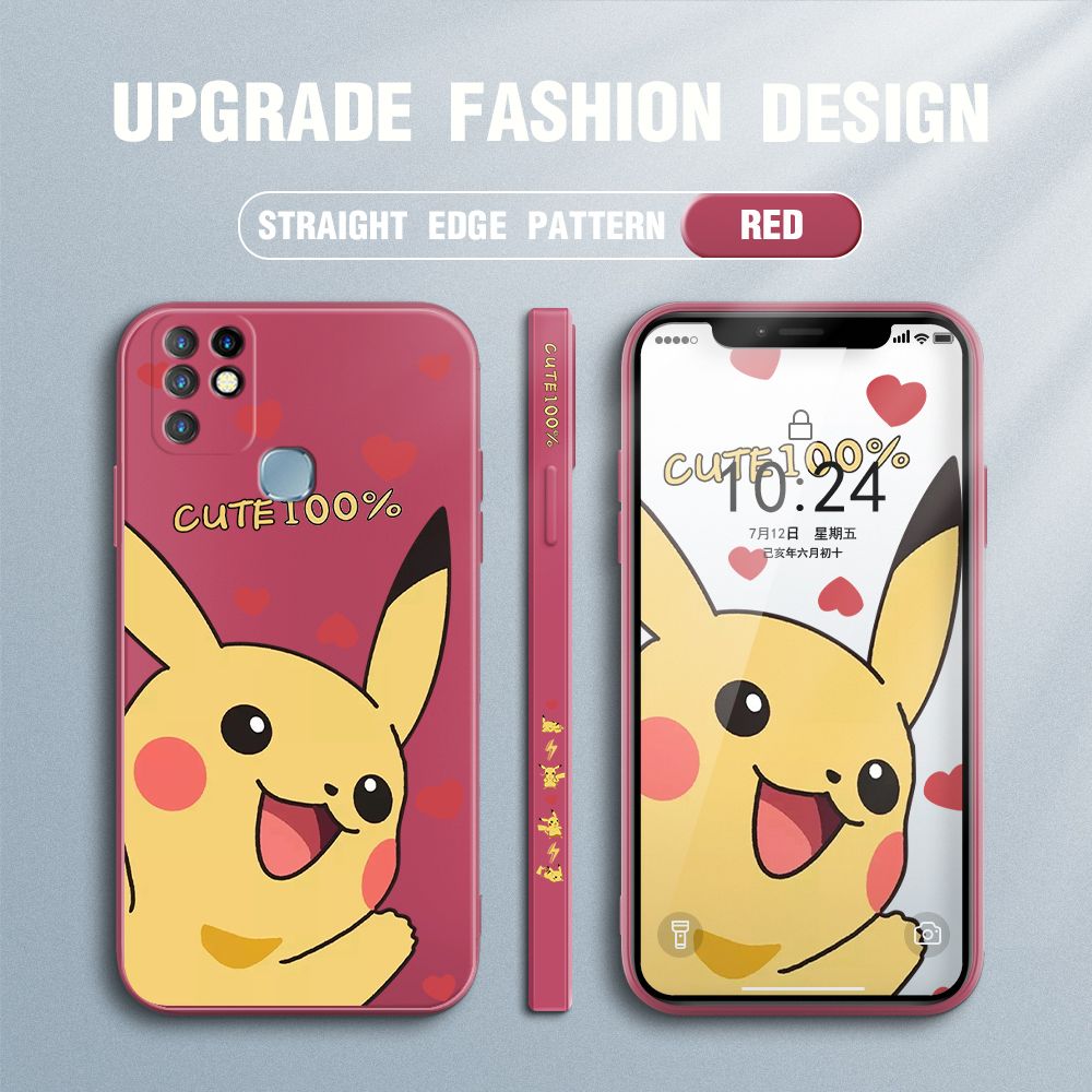 FHKL for Infinix Hot 10 Back Cover Cartoon Pikachu Side design Soft Case Multicolor Liquid Silicone Phone Cases