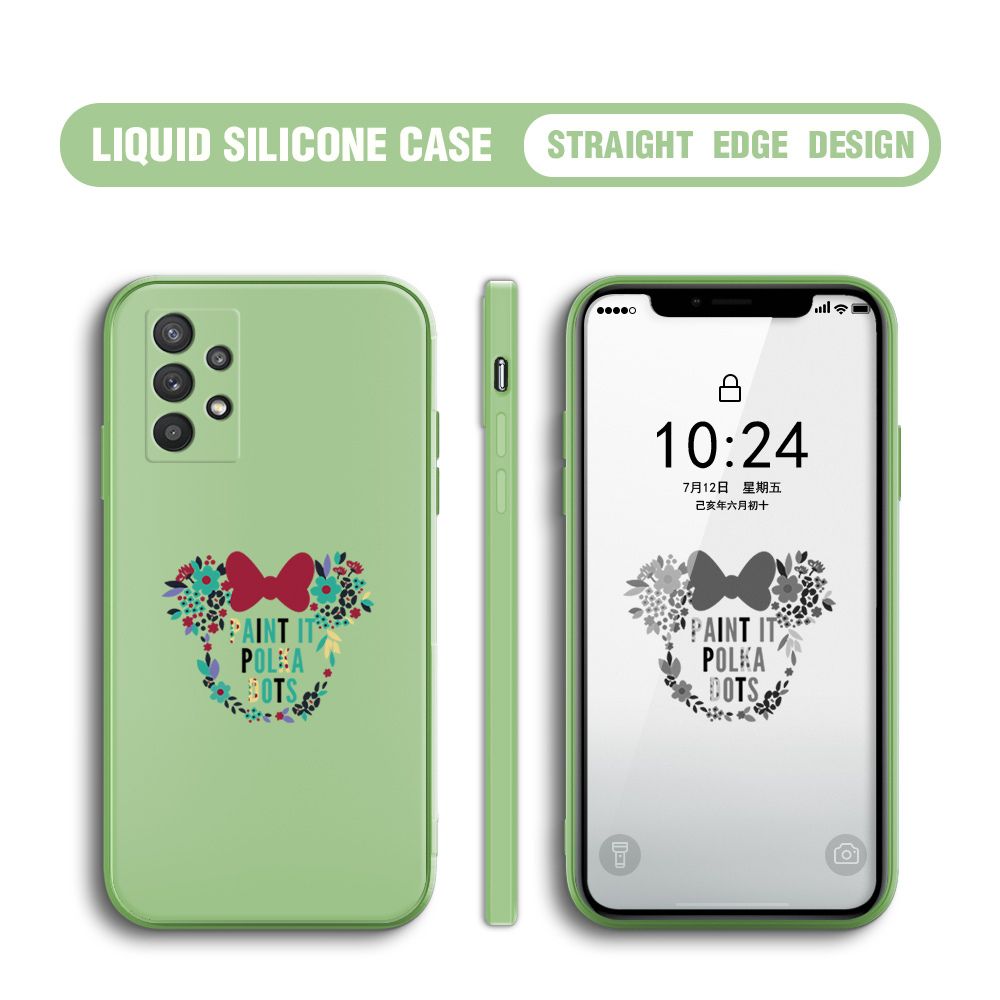 BILI for Samsung Galaxy A32 4G Back Cover Flowers Minnie Multicolor Liquid Silicone Phone Case Soft Square Lens Protection Phone Cases