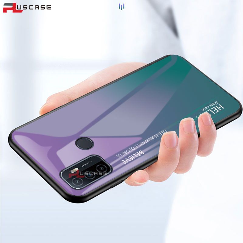 PlusCase for OPPO A33 2020 Case Glass Hard Gradient Painted Shockproof Phone Back Cover
