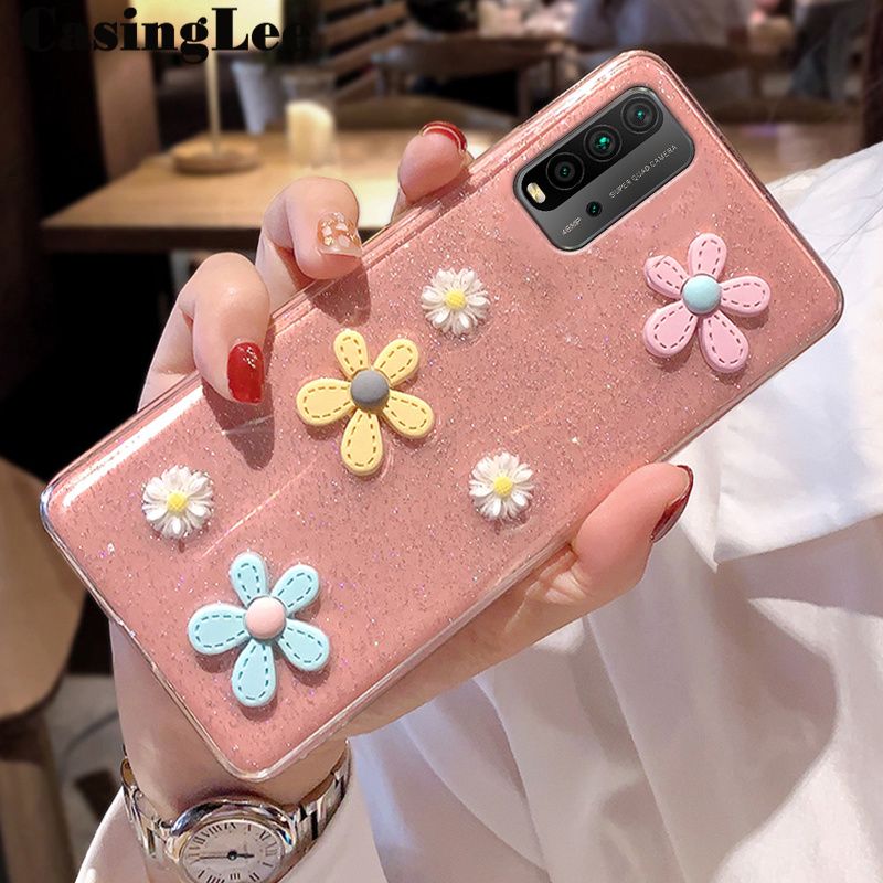 Protect Cover For Redmi 9T Case Soft Case Phone Cases for Redmi 9T Flower Glitter Bling Soft Full Stars Back Cover