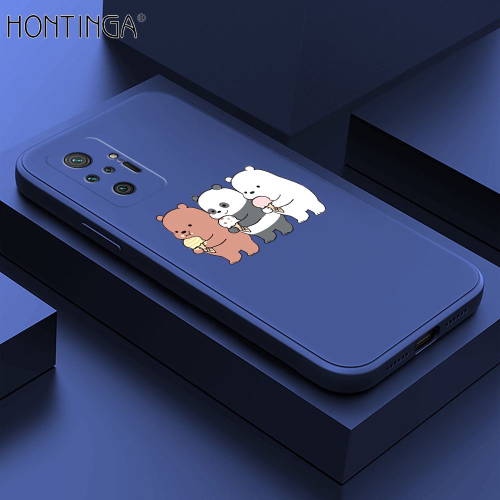 Hontinga for Redmi Note 10 Pro / Note 10 Pro Max Case Cute Cartoon Bear  Phone Case Soft Square Edge Silicone Cases Full Lens Cover Shockproof Protection Cover
