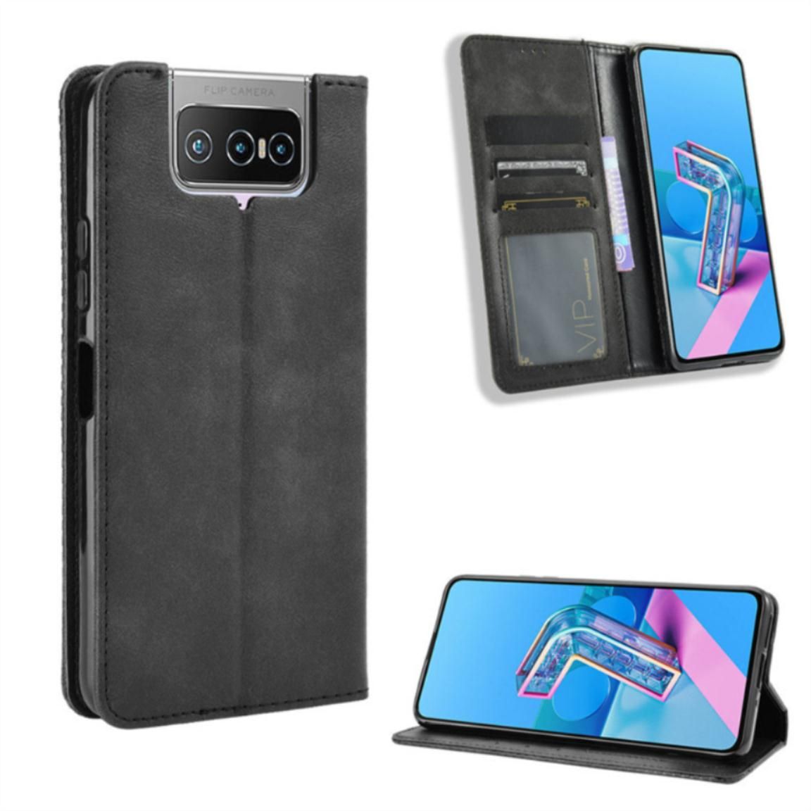 Case For Asus Zenfone 7 Pro Zs671ks Casing Retro Leather Case Card Wallet Tpu Back Cover Protective Case Magnetic Suction Cover Stand Phone Case