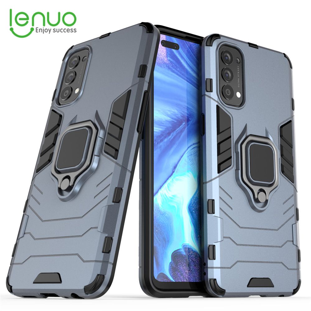 Lenuo Phone Case for Oppo Reno4 Silicone PC Metal Ring Holder Cover