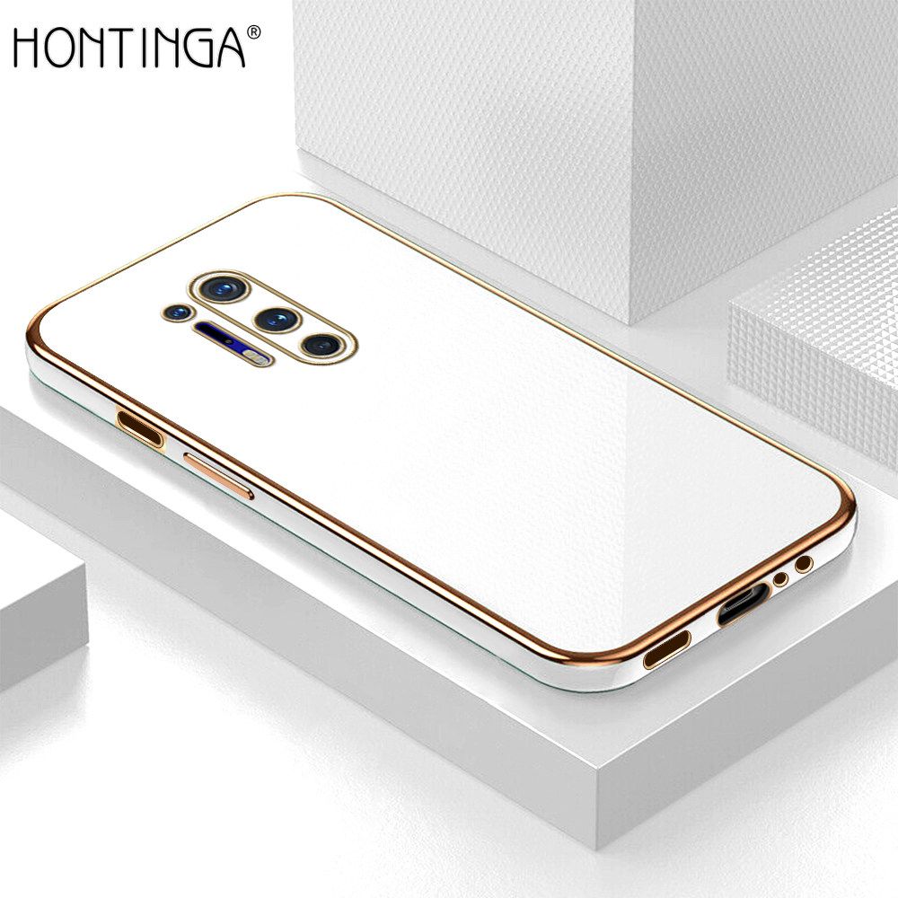 Hontinga for OnePlus 8 Pro Back Cover + Free Lanyard Luxury 6D Plating Frame Shiny Bling Case Soft Silicone Square Mobile Cover