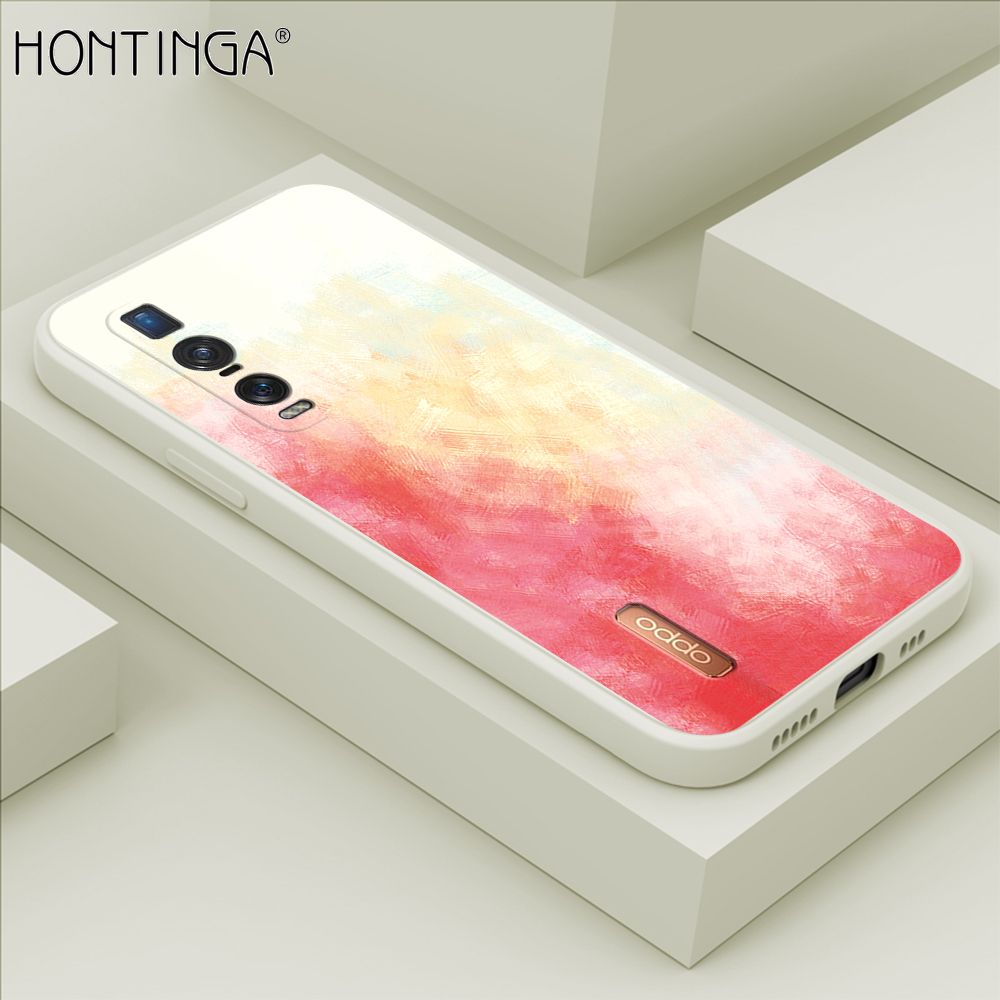 Hontinga for OPPO Find X2 Pro Case Watercolor Gradient Liquid Soft Square Silicone Phone Case Shockproof Protection Rubber Cover